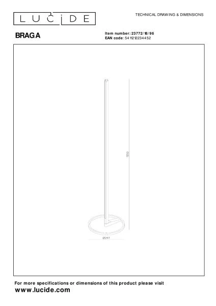 Lucide Premium BRAGA - Lampadaire - Ø 30 cm - LED Dim. - CCT - 1x22W 2700K/4000K - Café - technique